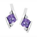 5x4mm Amethyst Earrings in 10K White Gold with Diamonds (0.08 CT. T.W.)